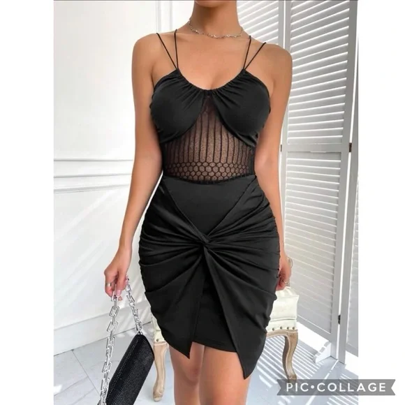 Dresses | Black Evening Gala Party Criss Cross Sheer Dress Size Large